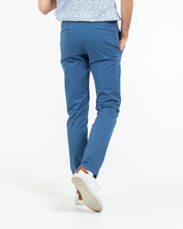 Pantalon chino Lucas uni taille élastique en coton bleu
