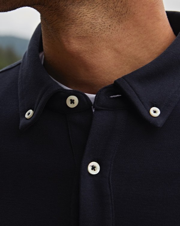 Chemise manches longues cintrée en coton piqué bleu Chemise manches longues cintrée en coton piqué bleu