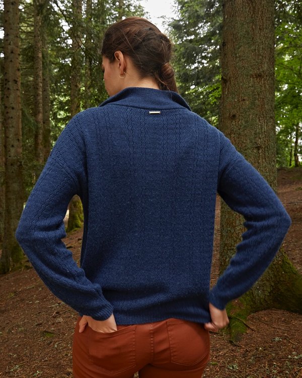 Pull col camionneur manches longues uni maille fantaisie bleu Pull col camionneur manches longues uni maille fantaisie bleu