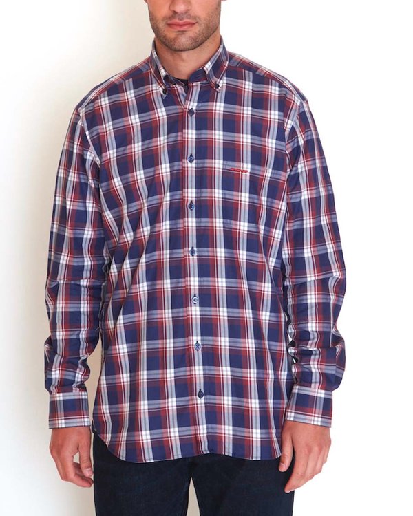 Chemise à carreaux manches longues regular fit en coton bleu Chemise à carreaux manches longues regular fit en coton bleu