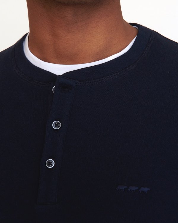 T-shirt manches longues uni col tunisien 100% coton bleu T-shirt manches longues uni col tunisien 100% coton bleu