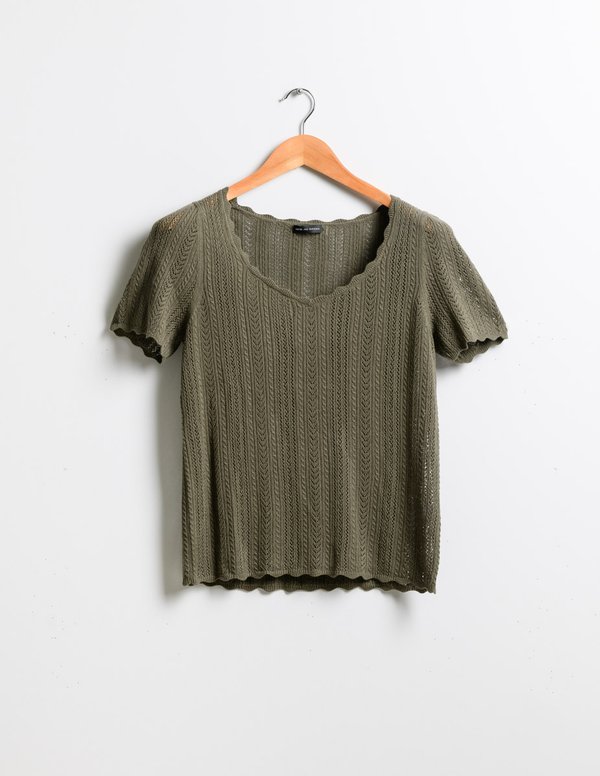 Pull manches courtes maille pointelle lin et coton vert Pull manches courtes maille pointelle lin et coton vert