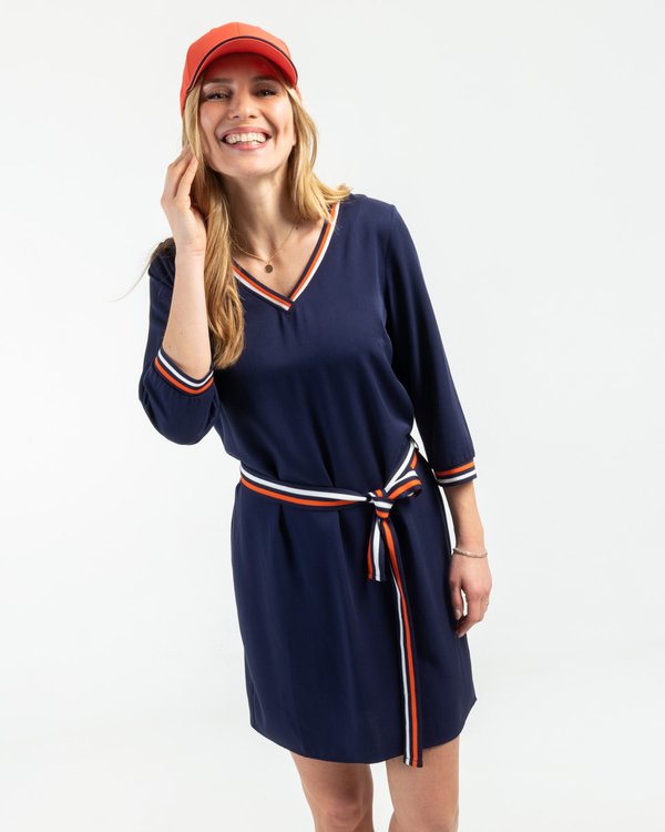 Robe unie col V ceinture tricolore en viscose orange