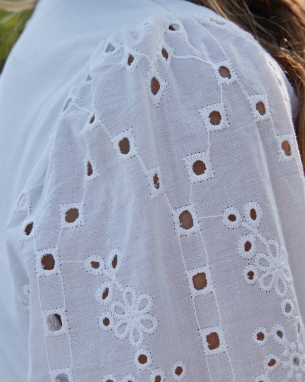 T-shirt uni manches manches longues broderie anglaise blanc T-shirt uni manches manches longues broderie anglaise blanc