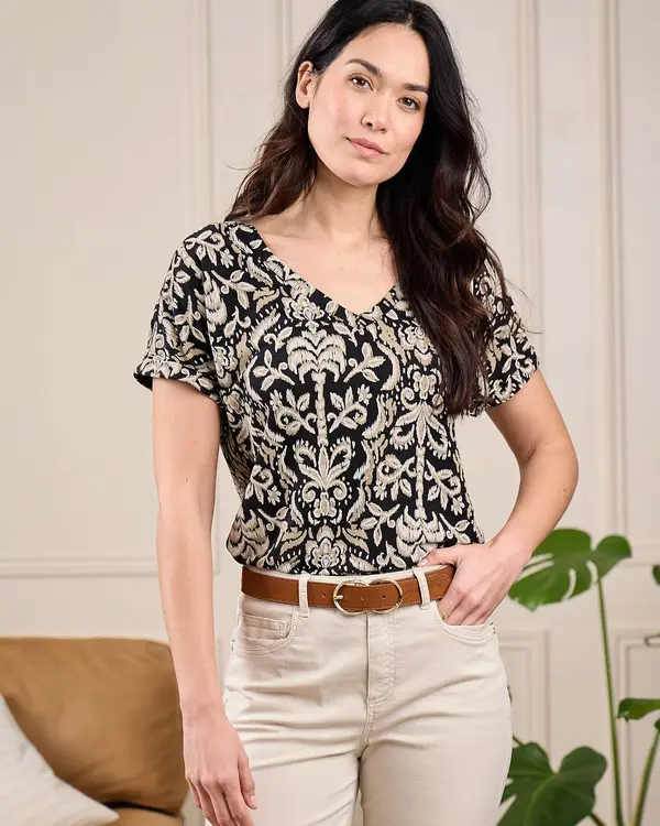 T-shirt lin et viscose noir