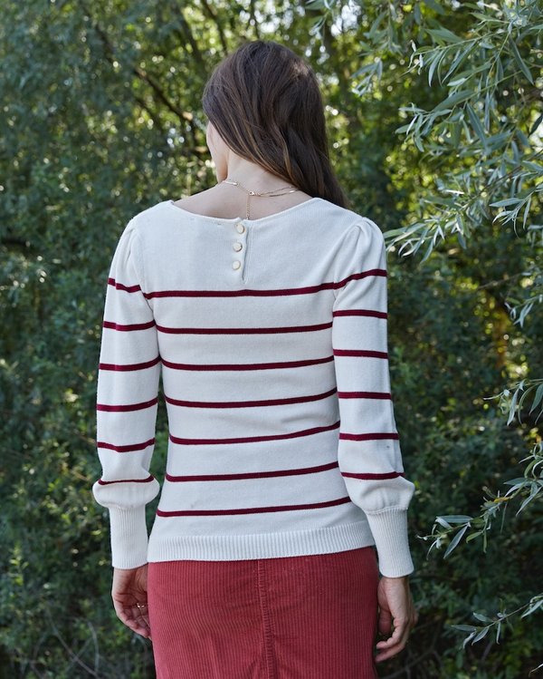 Pull rayé marinière à col rond coton et laine blanc Pull rayé marinière à col rond coton et laine blanc