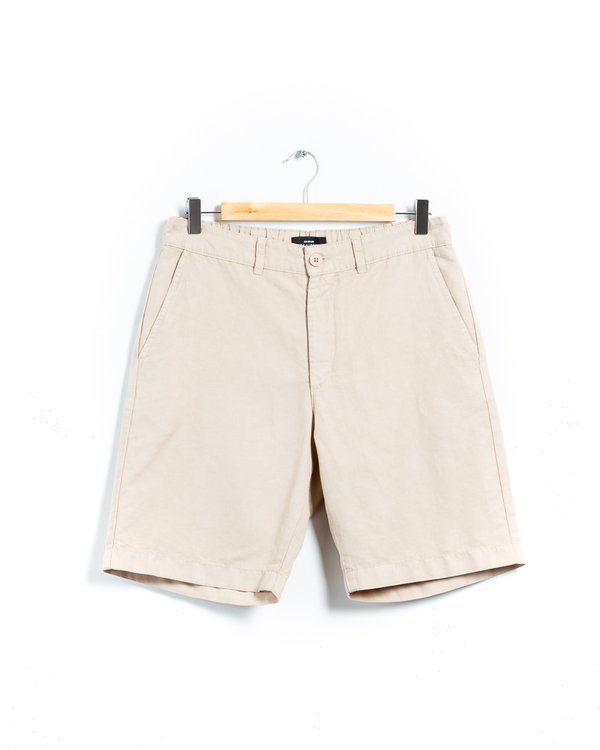 Bermuda coupe chino uni en coton et lin beige