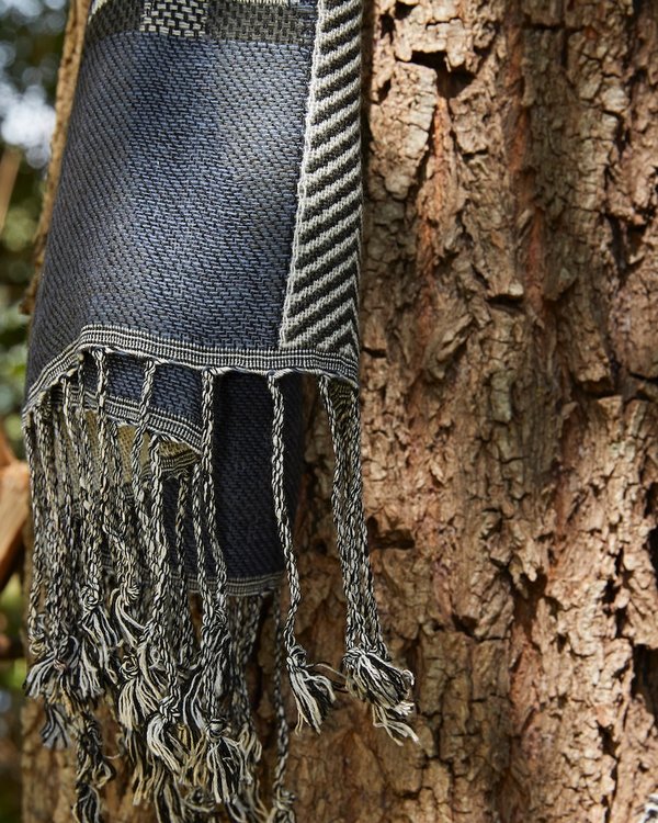 Chèche fantaisie jacquard en viscose bleu