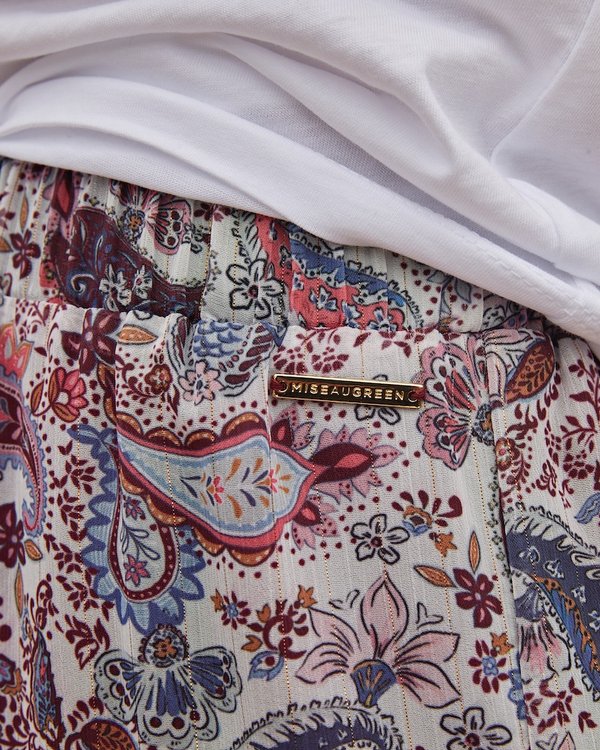 Jupe longue imprimée à motifs cachemire blanc Jupe longue imprimée à motifs cachemire blanc