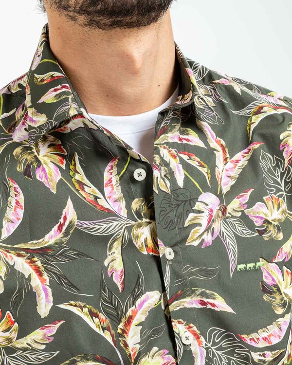 Chemise regular fit manches courtes imprimée en coton vert Chemise regular fit manches courtes imprimée en coton vert