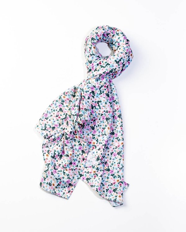Chèche semis de fleurs en coton blanc