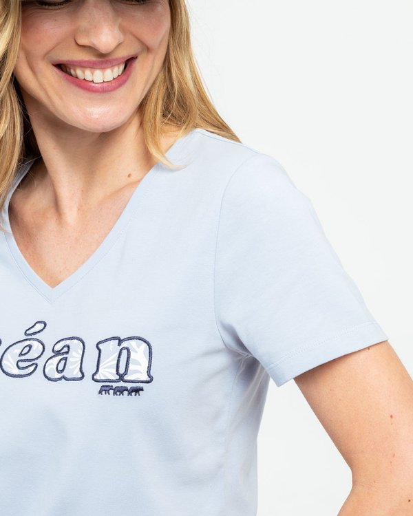 T-shirt à message coton issu de l'agriculture biologique bleu