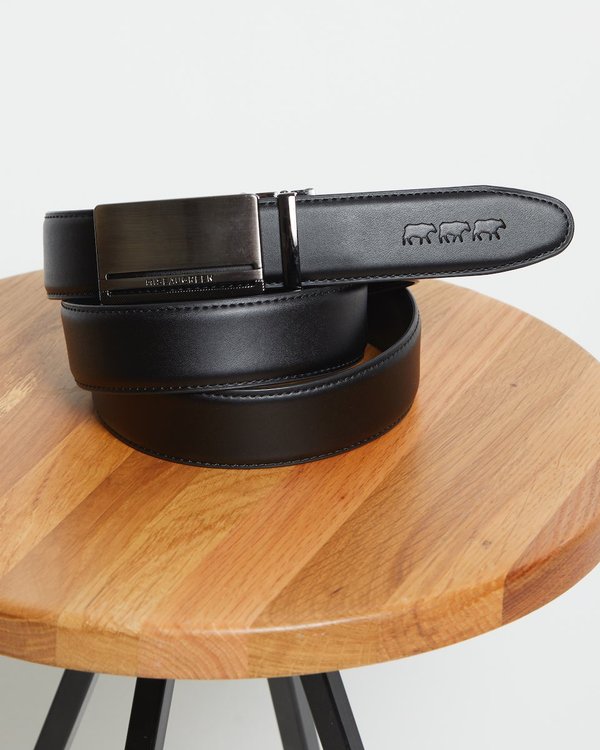 Ceinture en cuir lisse trois vaches noir