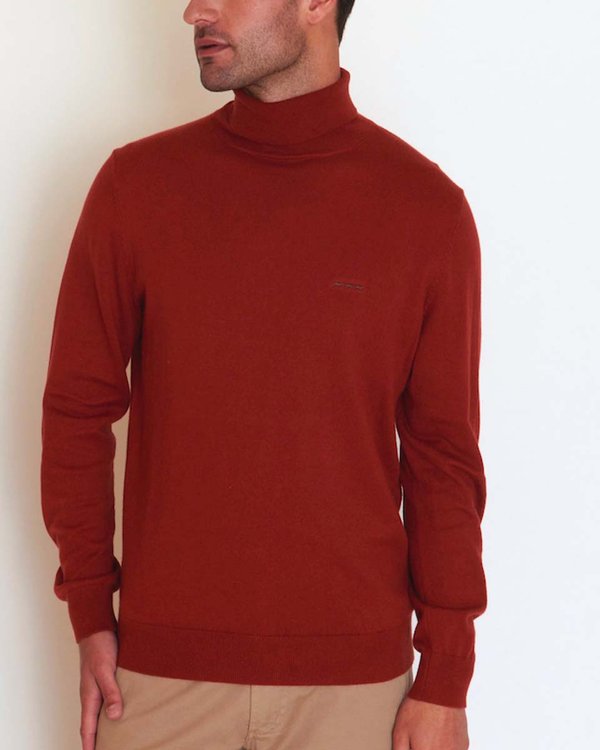 Pull Adam col roulé uni manches longues en coton cachemire rouge Pull Adam col roulé uni manches longues en coton cachemire rouge