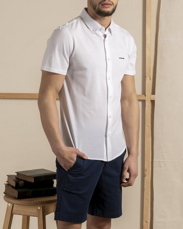 Chemise manches courtes unie broderie trois vaches 100% Coton Chemise manches courtes unie broderie trois vaches 100% Coton