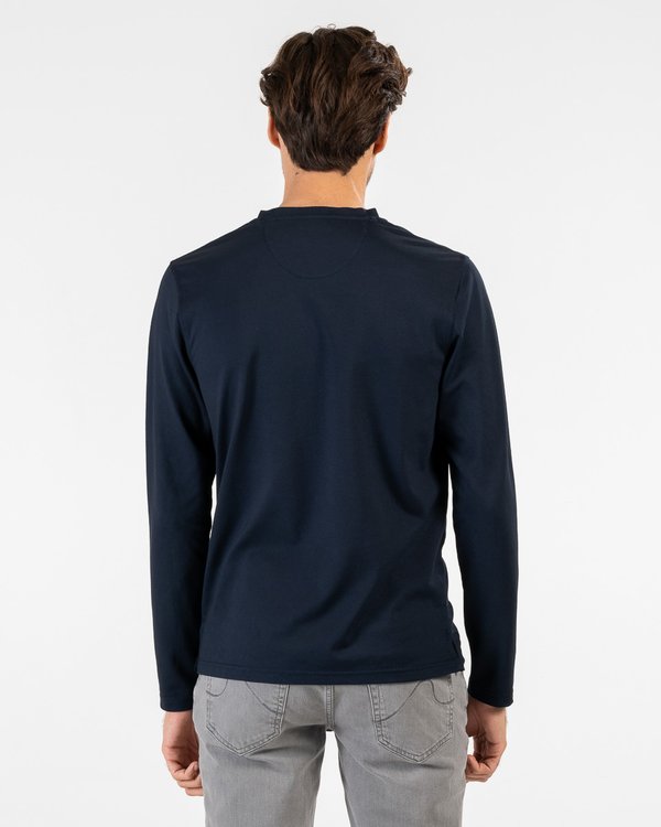T-shirt col V uni à manches longues broderie trois vaches bleu T-shirt col V uni à manches longues broderie trois vaches bleu