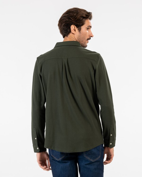 Chemise manches longues cintrée en coton piqué vert Chemise manches longues cintrée en coton piqué vert