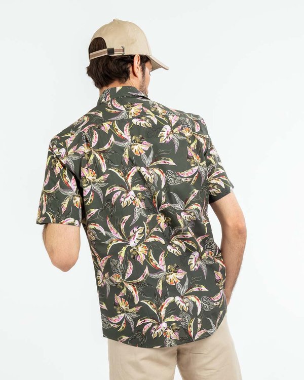 Chemise regular fit manches courtes imprimée en coton vert Chemise regular fit manches courtes imprimée en coton vert