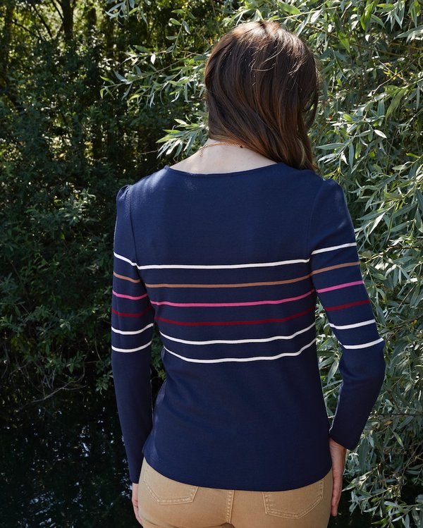 T-shirt manches longues rayures multicolores esprit marinière bleu T-shirt manches longues rayures multicolores esprit marinière bleu