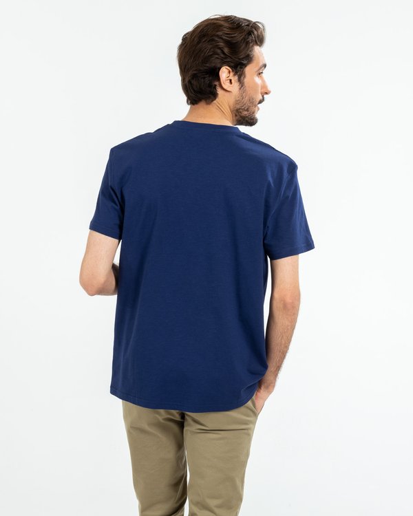 T-shirt uni manches courtes poche poitrine en coton bleu