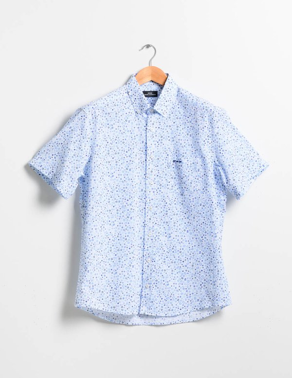 Chemise manches courtes à micro-motifs en coton blanc Chemise manches courtes à micro-motifs en coton blanc