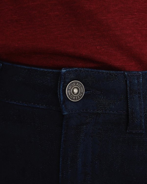 Jean imprimé ton sur ton en coton bleu Jean imprimé ton sur ton en coton bleu