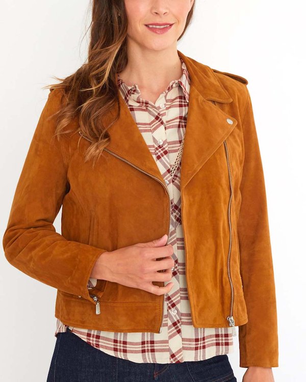Veste perfecto unie en cuir suédine beige Veste perfecto unie en cuir suédine beige