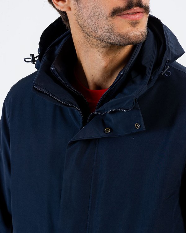 Parka longue rembourrée confort anti-transpirante capuche amovible bleu Parka longue rembourrée confort anti-transpirante capuche amovible bleu