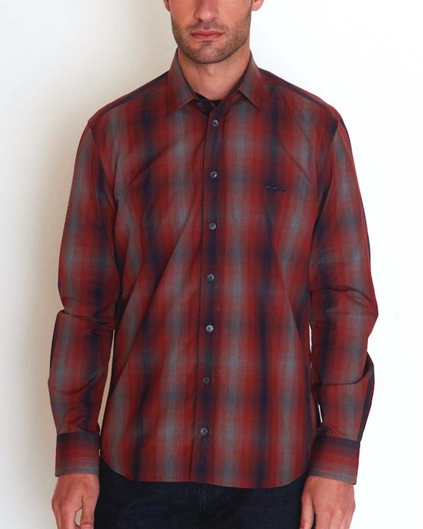Chemise à carreaux manches longues 100% coton marron Chemise à carreaux manches longues 100% coton marron