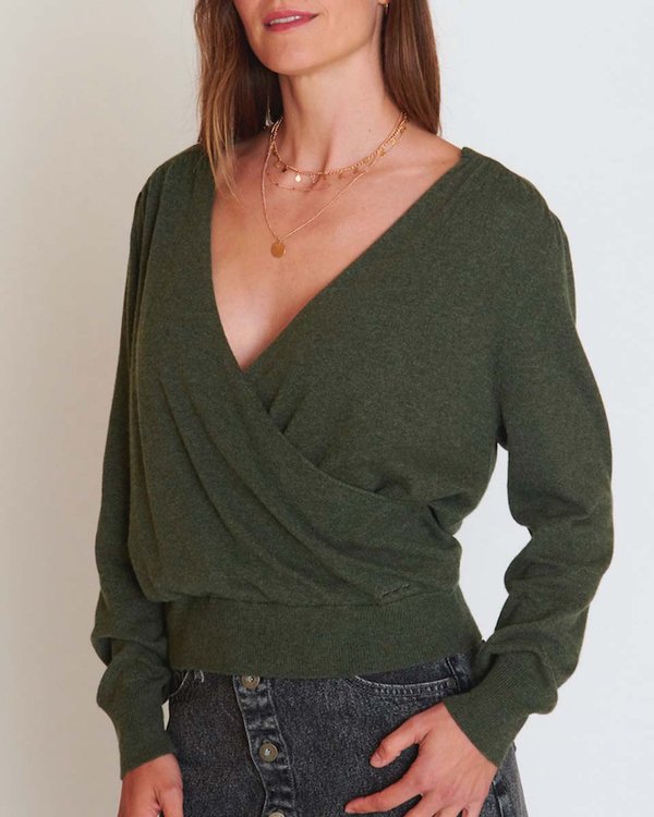 Pull cache cœur uni Mérinos et Cachemire vert Pull cache cœur uni Mérinos et Cachemire vert