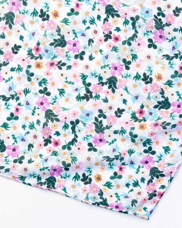 Chèche semis de fleurs en coton blanc