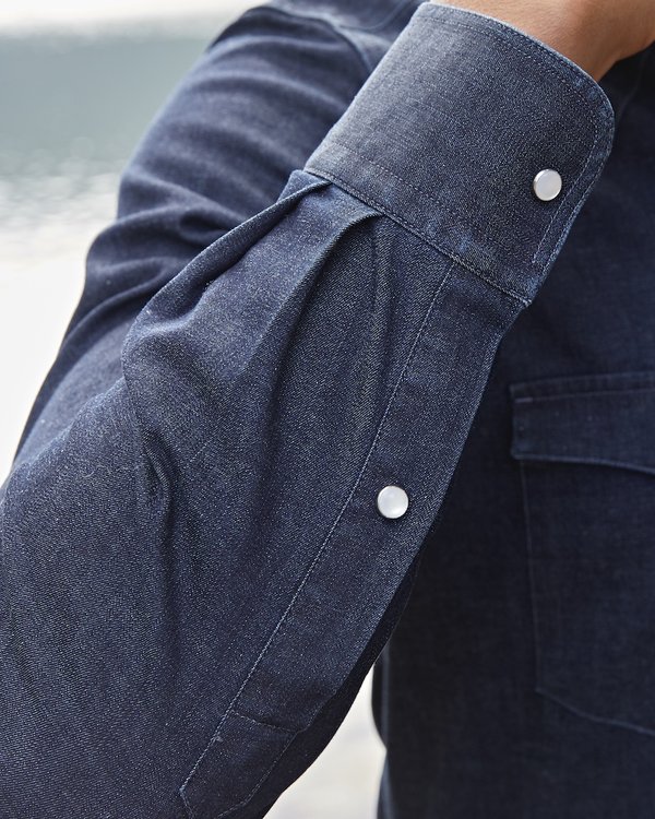 Chemise manches longues unie en jean modern fit bleu