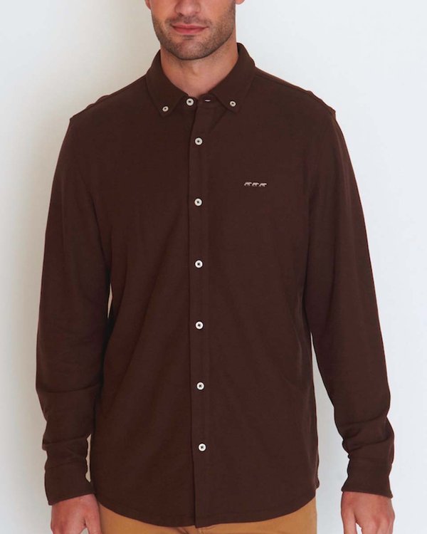 Chemise manches longues cintrée en coton piqué marron Chemise manches longues cintrée en coton piqué marron