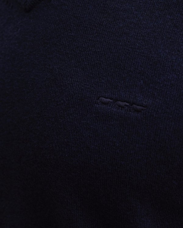Pull Gabin regular manches longues uni col V coton cachemire bleu Pull Gabin regular manches longues uni col V coton cachemire bleu