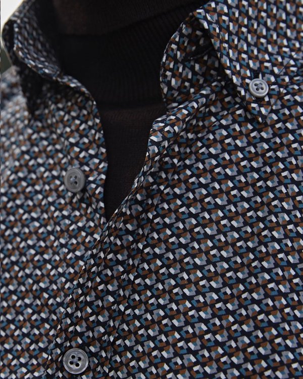 Chemise à manches longues regular fit à micro-motifs vert Chemise à manches longues regular fit à micro-motifs vert