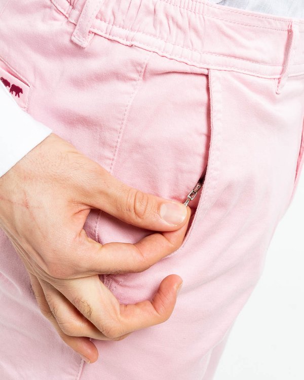 Pantalon chino Lucas uni taille élastique en coton rose