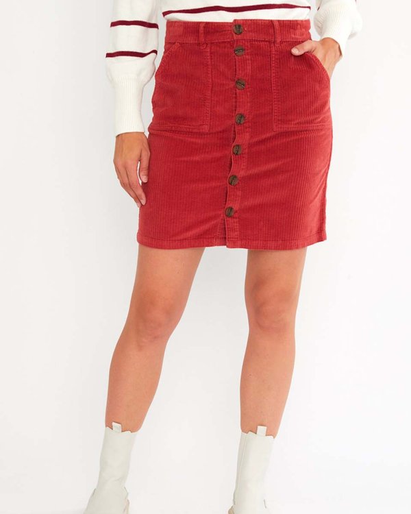 Jupe droite courte boutonnée en velours rouge Jupe droite courte boutonnée en velours rouge
