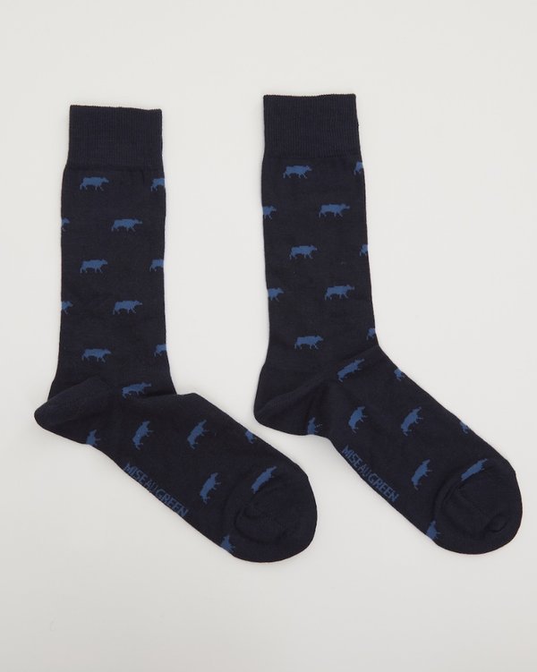 Chaussettes jacquard à motifs vaches en coton bleu