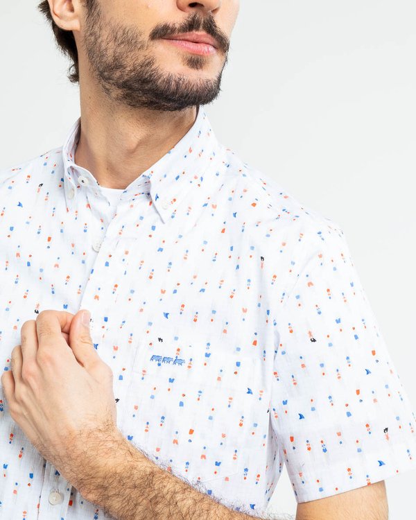 Chemise à manches courtes imprimée regular fit blanc