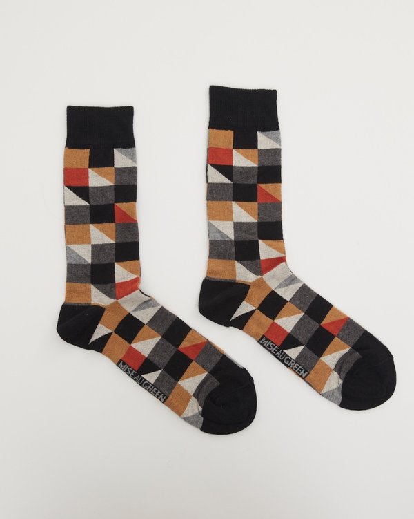 Chaussettes à carreaux multicolores en coton gris