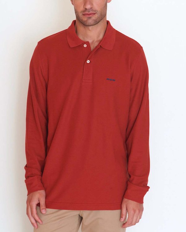 Polo regular fit Robin uni à manches longues marron