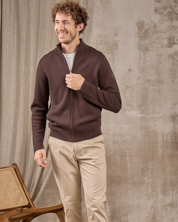 Cardigan zippé col montant beige