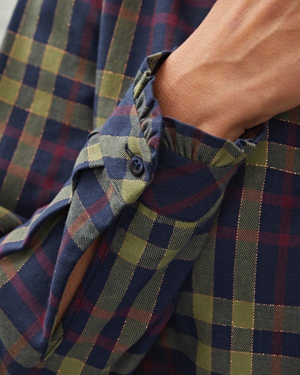Chemisier à carreaux tartan manches longues coton rouge