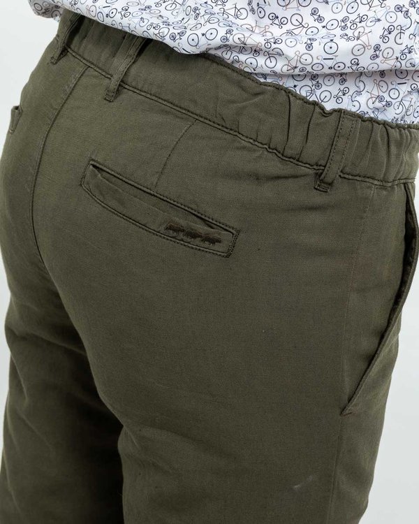Pantalon chino uni coton et lin vert