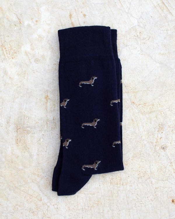 Chaussettes à motifs teckels en coton bleu
