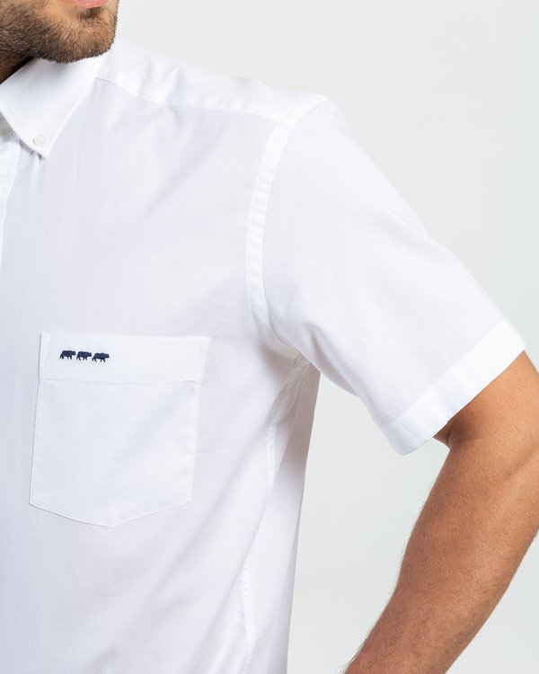 Chemise oxford à manches courtes unie en coton blanc