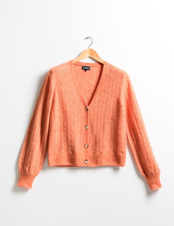 Cardigan col V uni manches longues mohair et laine Cardigan col V uni manches longues mohair et laine
