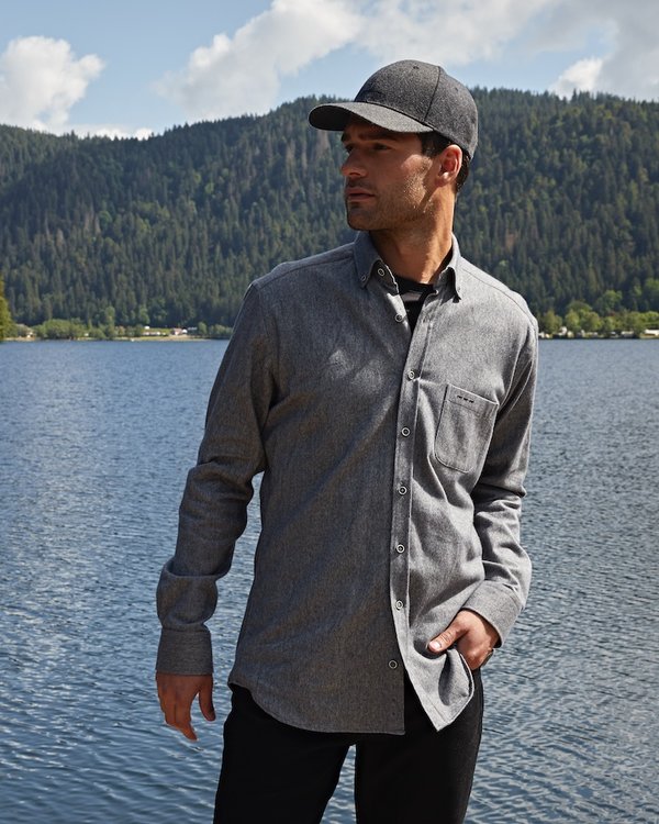 Chemise confort manches longues unie en coton gris Chemise confort manches longues unie en coton gris