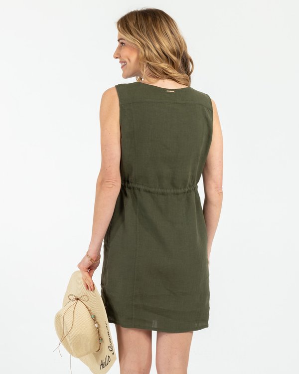 Robe sans manches en lin ceinture corde vert