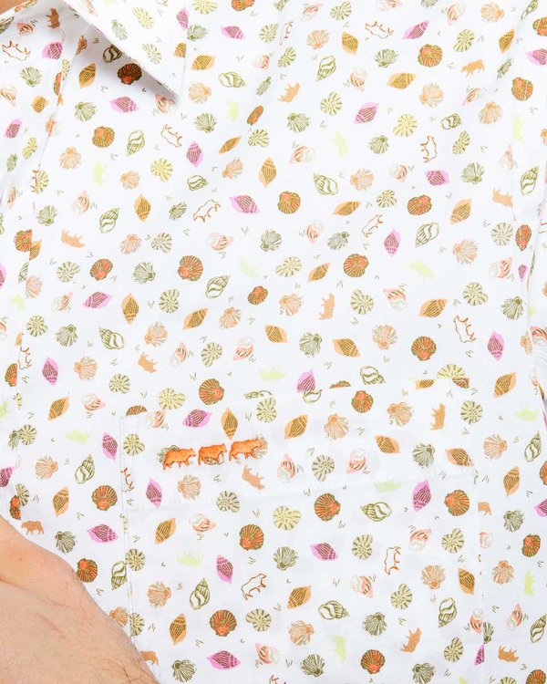 Chemise imprimée manches courtes regular fit en coton blanc
